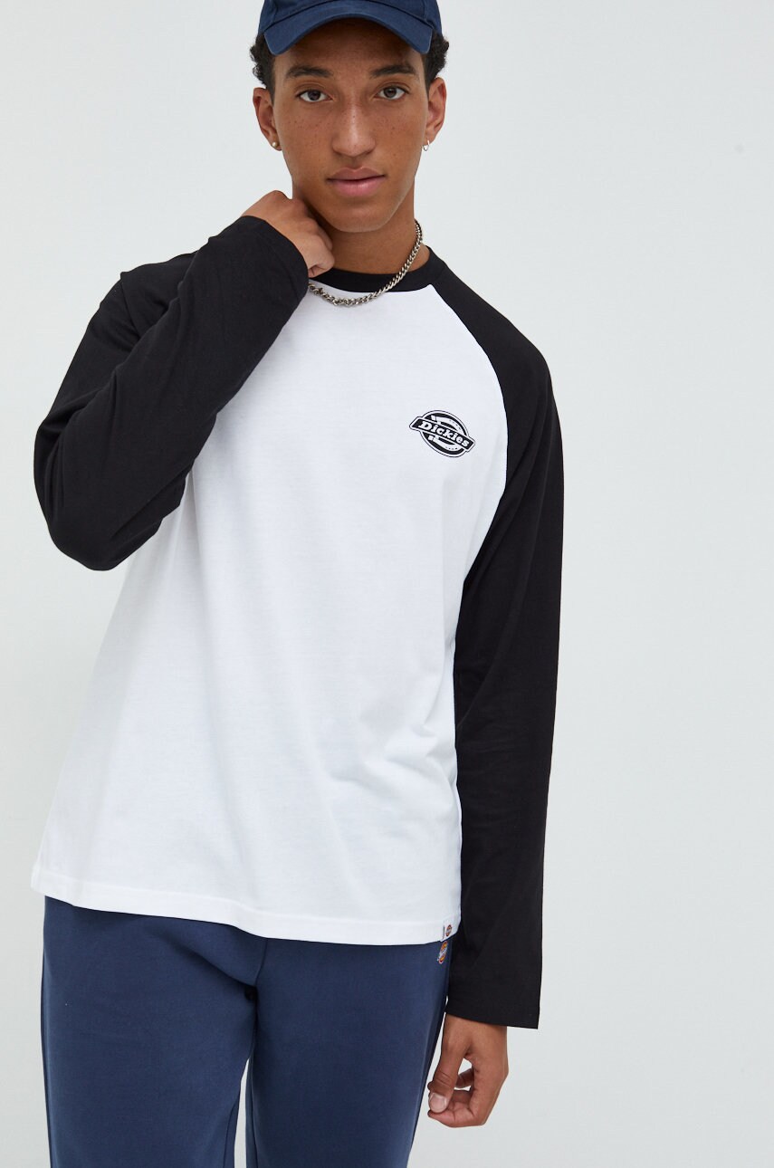 

Памучна блуза с дълги ръкави Dickies в бяло с принт, Бял