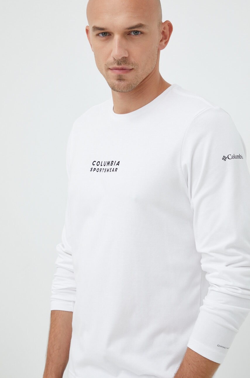 Columbia longsleeve barbati, culoarea alb, cu imprimeu