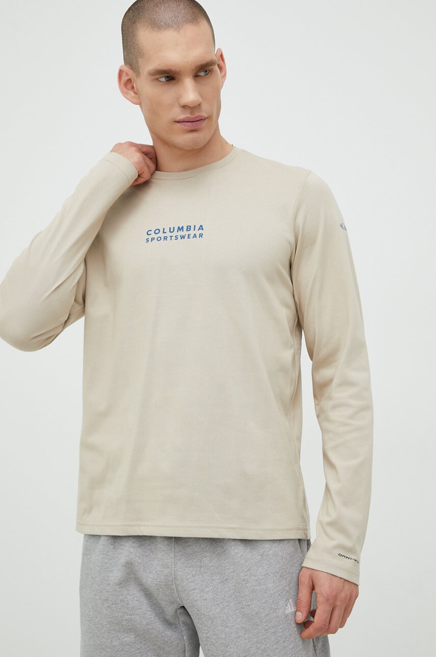 Columbia longsleeve barbati, culoarea bej, cu imprimeu
