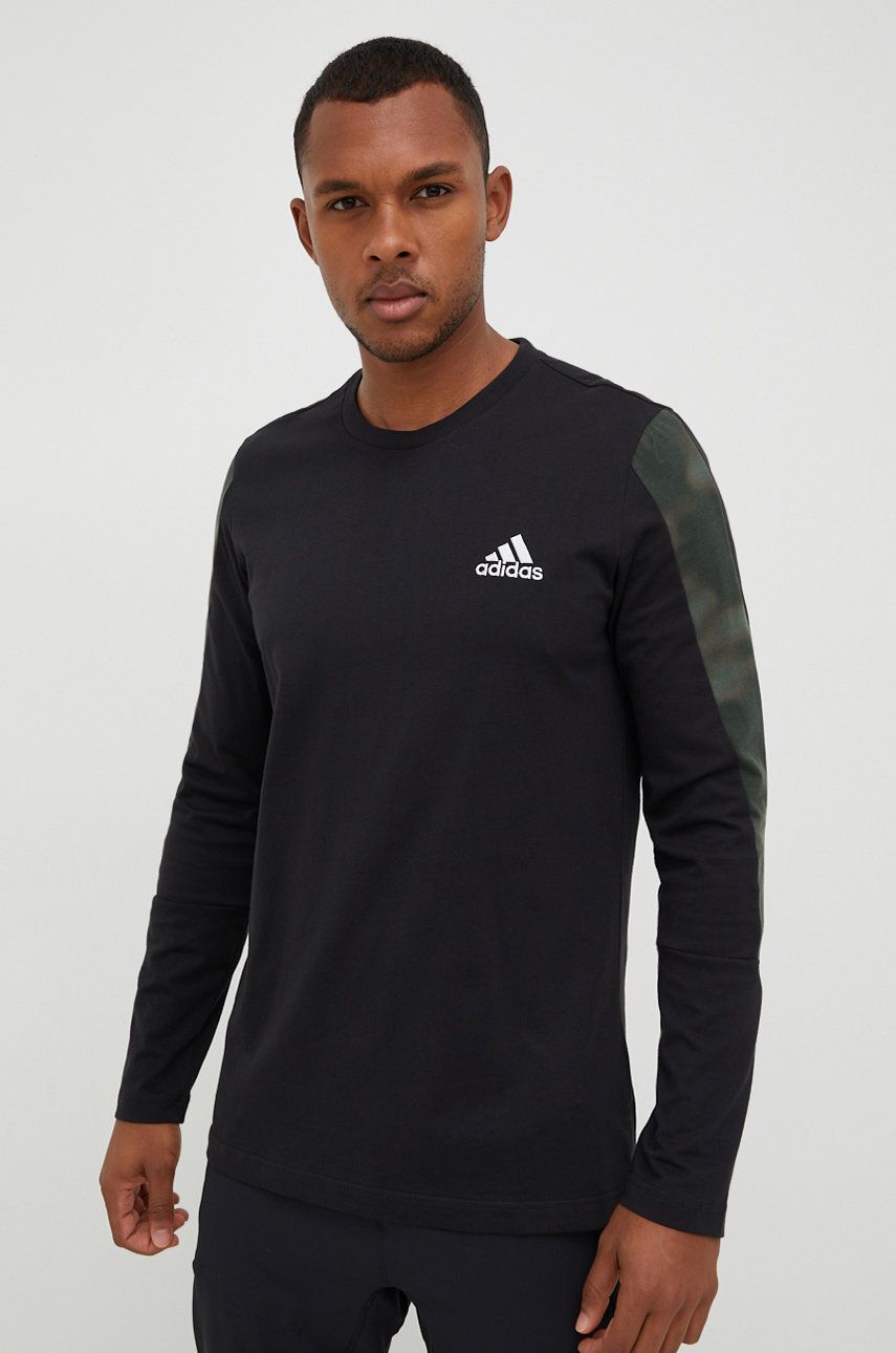 Adidas longsleeve bawełniany kolor czarny gładki
