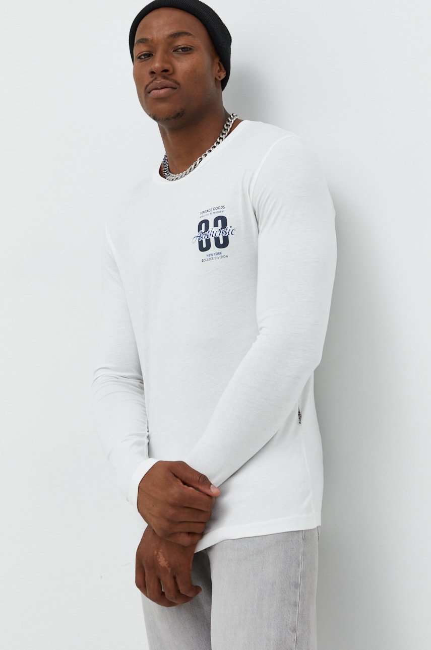 Produkt by jack & jones longsleeve din bumbac culoarea alb, cu imprimeu