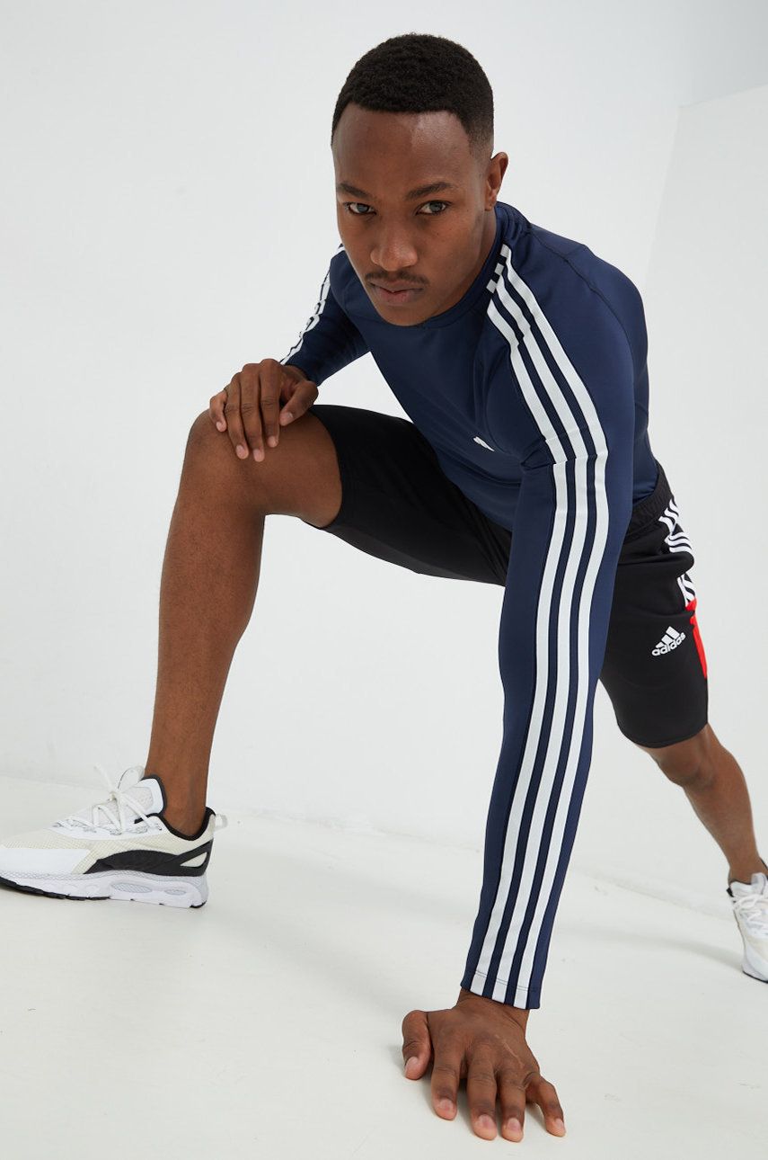 Tréninkové tričko s dlouhým rukávem adidas Performance Techfit 3-stripes, tmavomodrá barva, s potisk