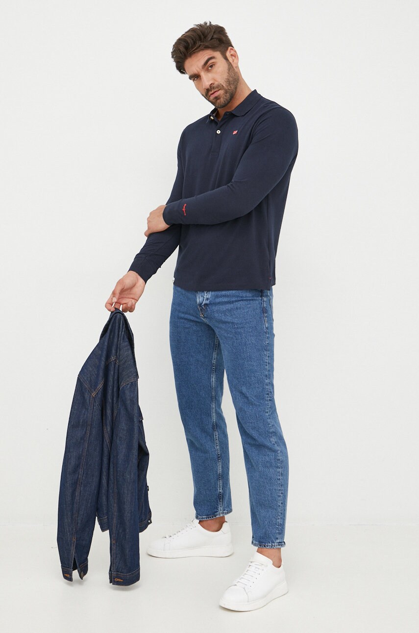 Pepe jeans longsleeve din bumbac culoarea albastru marin, neted