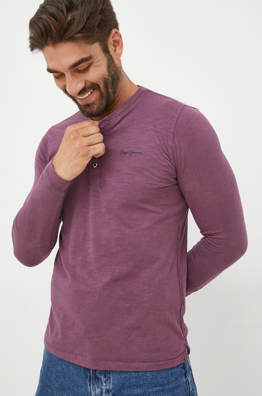 Pepe jeans longsleeve din bumbac culoarea violet, neted