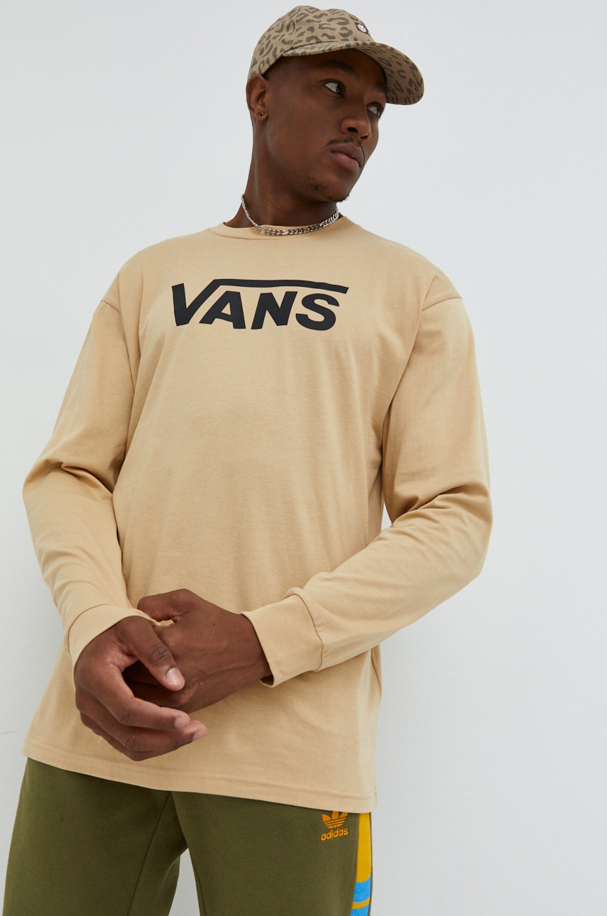 

Бавовняний лонгслів Vans колір бежевий з принтом