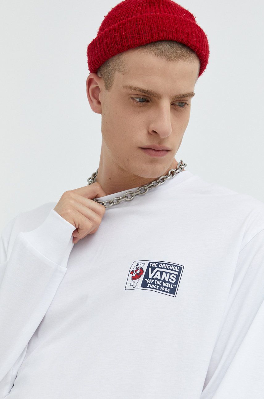 Značka VANS - Bavlnené tričko s dlhým rukávom Vans biela farba, s potlačou