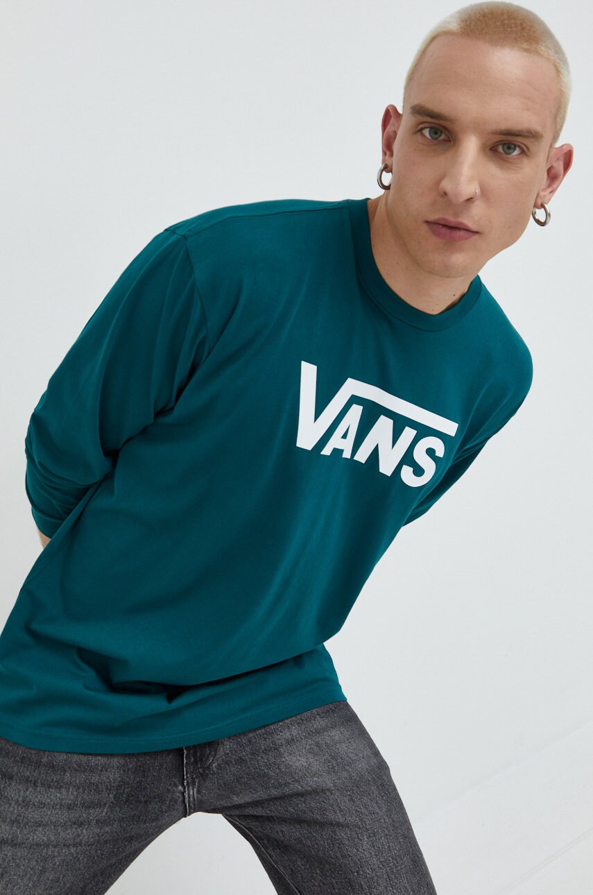 Vans longsleeve din bumbac culoarea verde, cu imprimeu