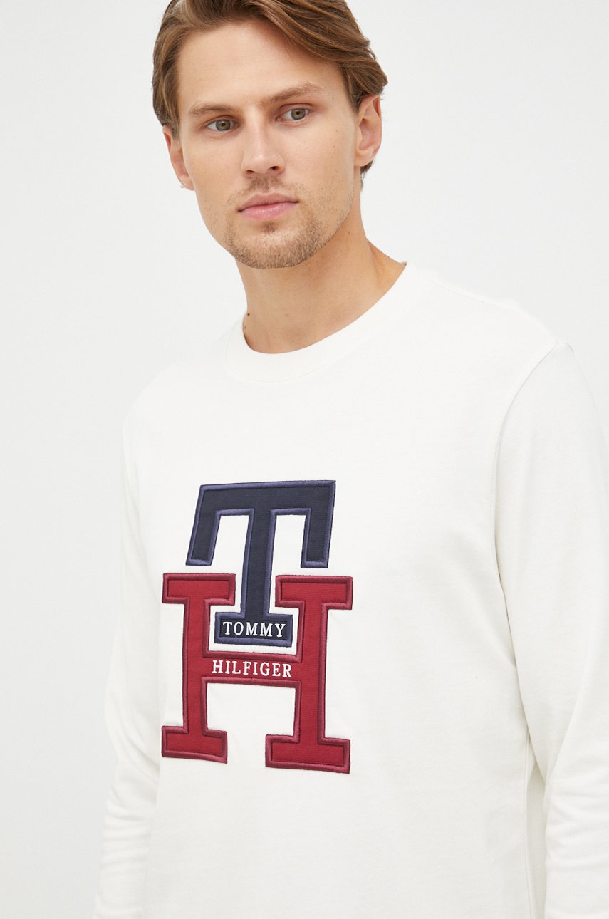 

Памучна блуза с дълги ръкави Tommy Hilfiger в бяло с апликация, Бежов