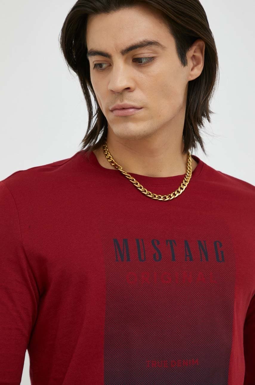 Mustang longsleeve din bumbac culoarea rosu, cu imprimeu