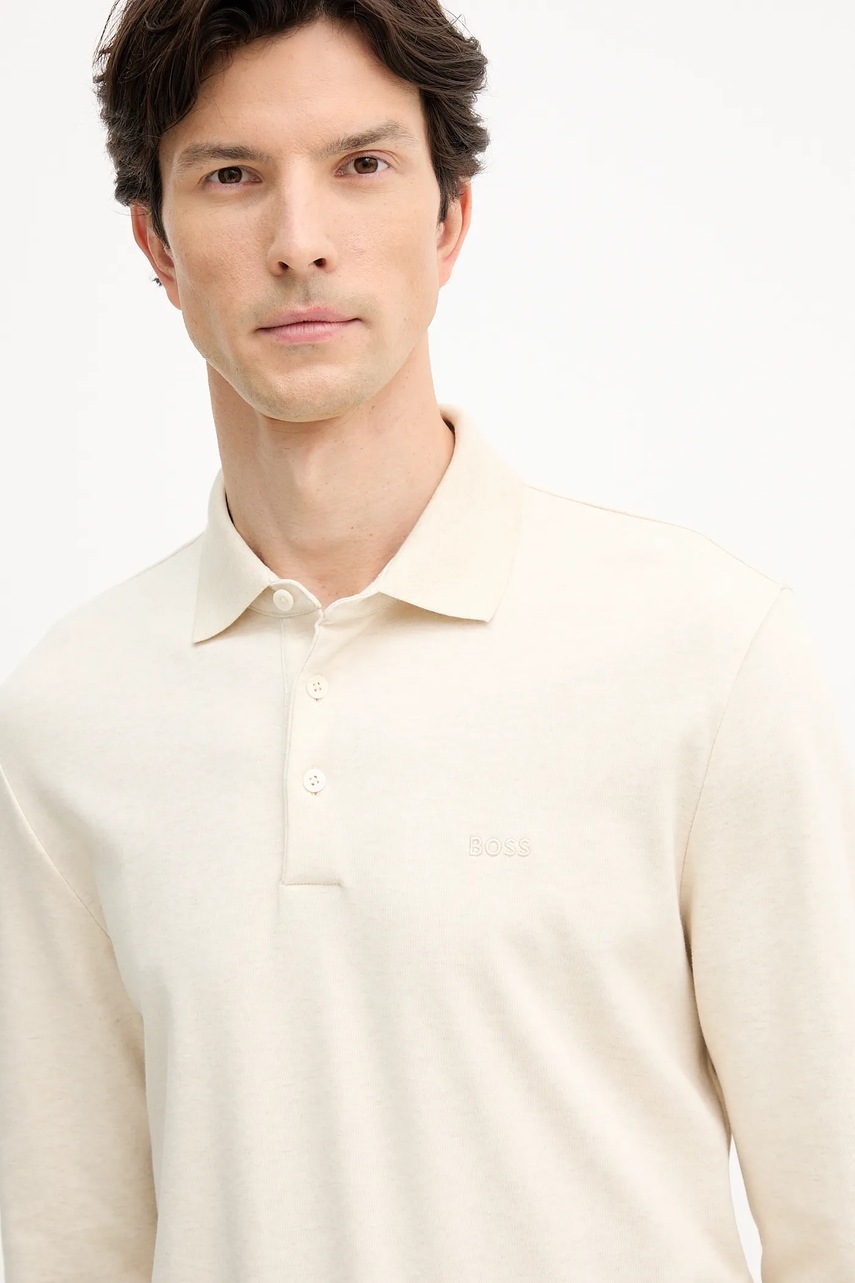 Βαμβακερή μπλούζα με μακριά μανίκια BOSS χρώμα: γκρι, 50468392 φωτογραφία