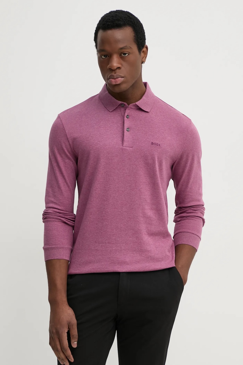 BOSS longsleeve din bumbac culoarea roz, neted, 50468392