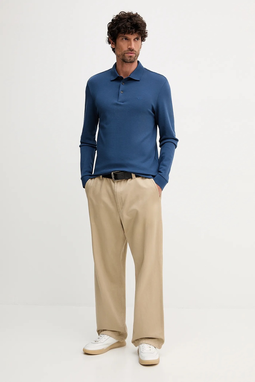 Хлопковый лонгслив BOSS цвет розовый однотонный 50468392