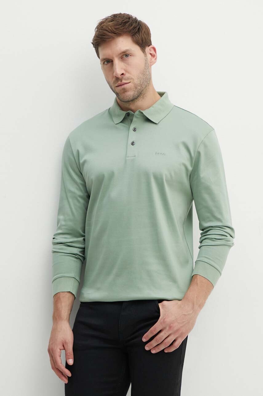 BOSS longsleeve din bumbac culoarea verde, neted, 50468392