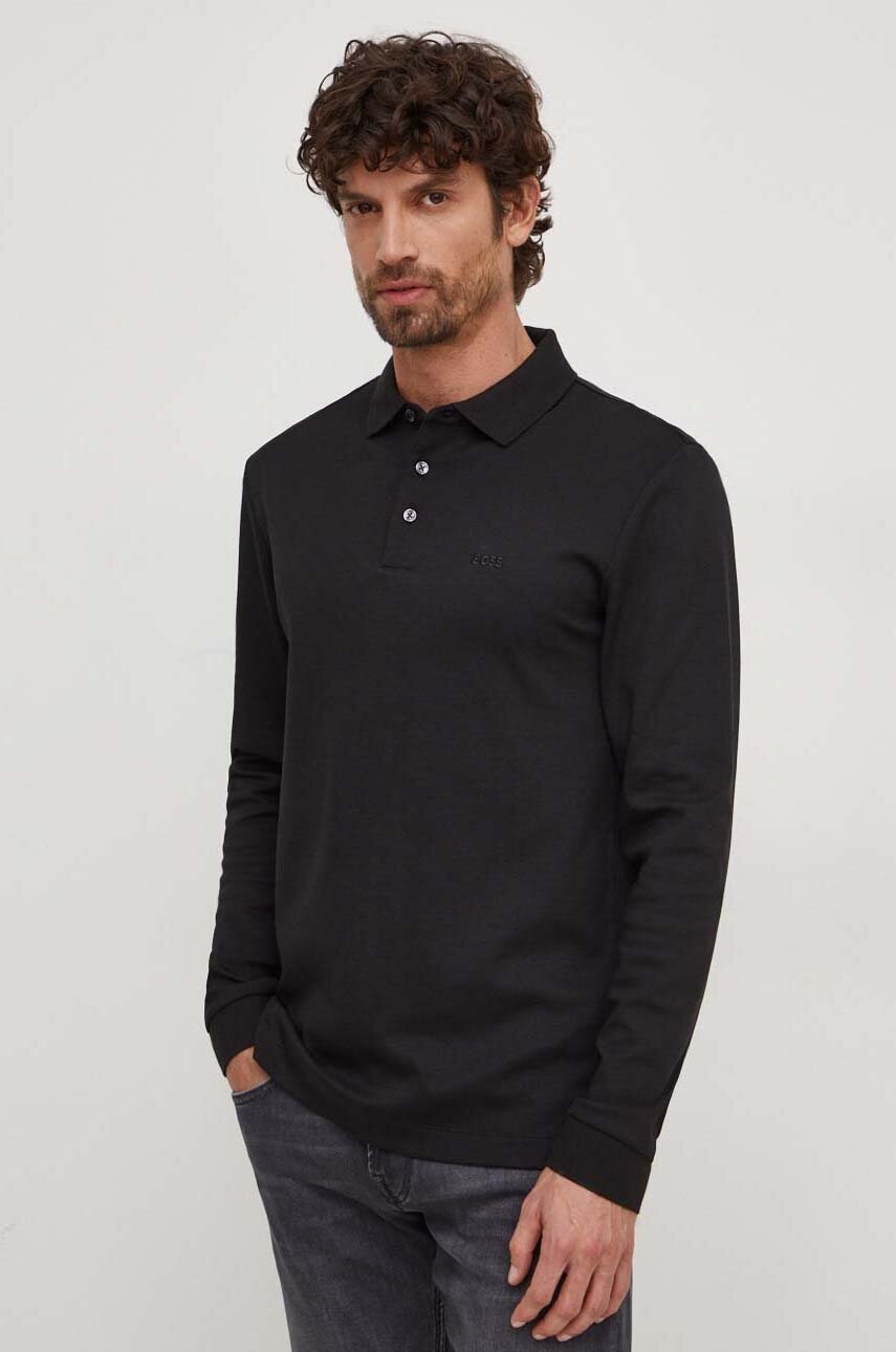 BOSS longsleeve din bumbac culoarea negru, uni 50468392