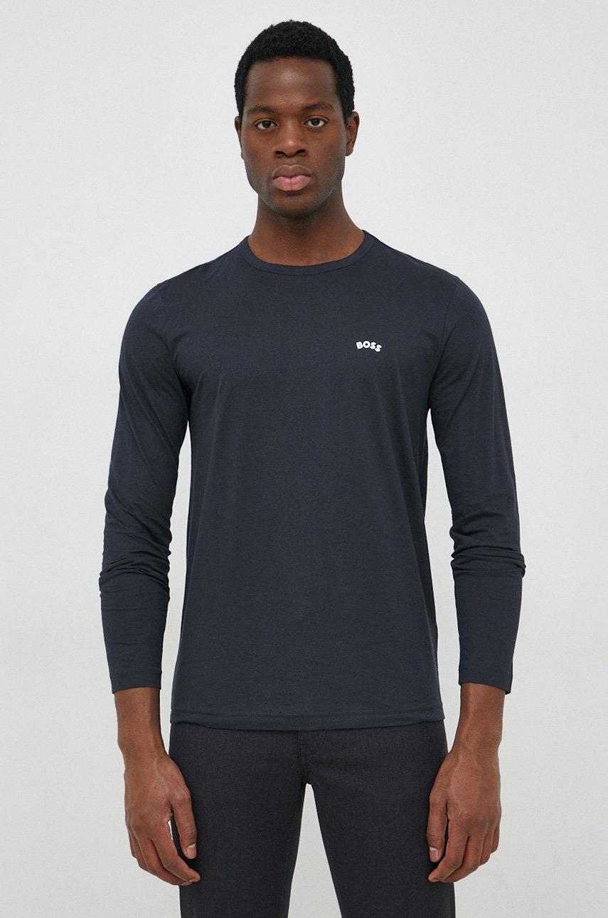 Boss longsleeve din bumbac boss athleisure , culoarea albastru marin, melanj