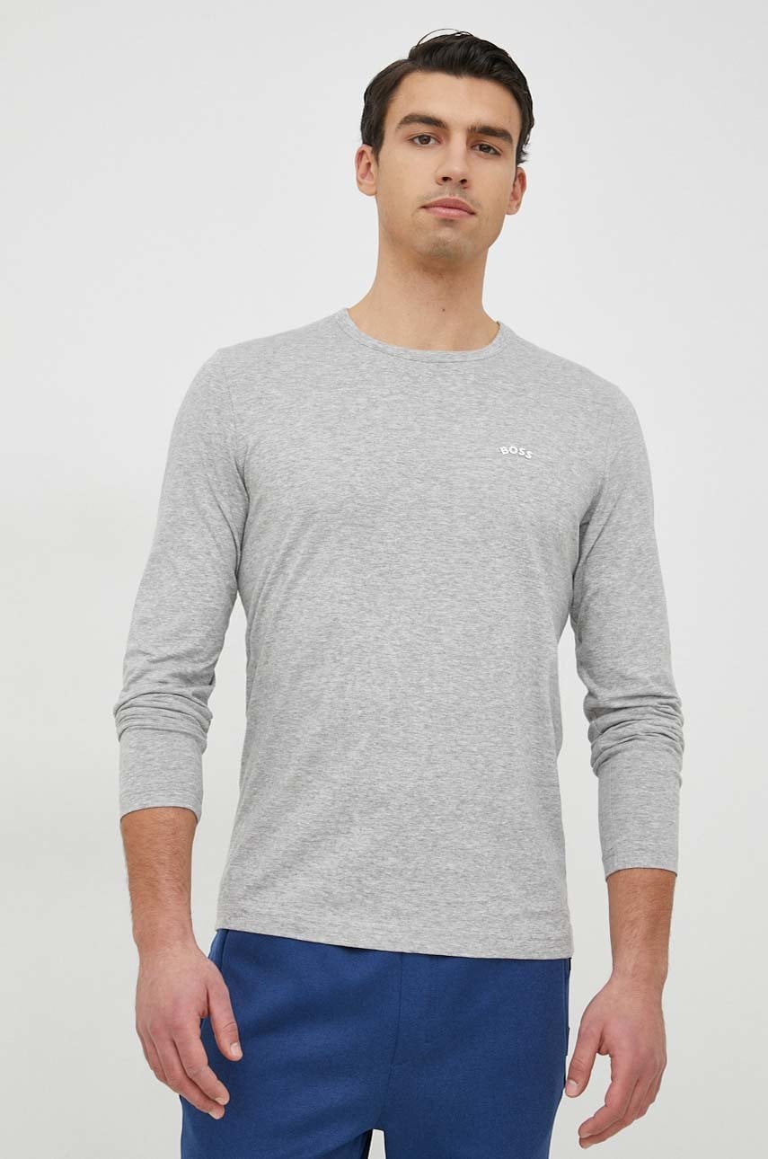 Boss longsleeve din bumbac boss athleisure , culoarea gri, melanj