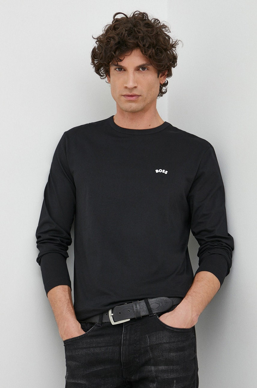 Boss longsleeve din bumbac boss athleisure , culoarea negru, melanj