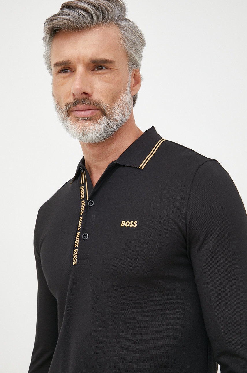 

Памучна блуза с дълги ръкави BOSS Boss Athleisure в черно с апликация, Черен