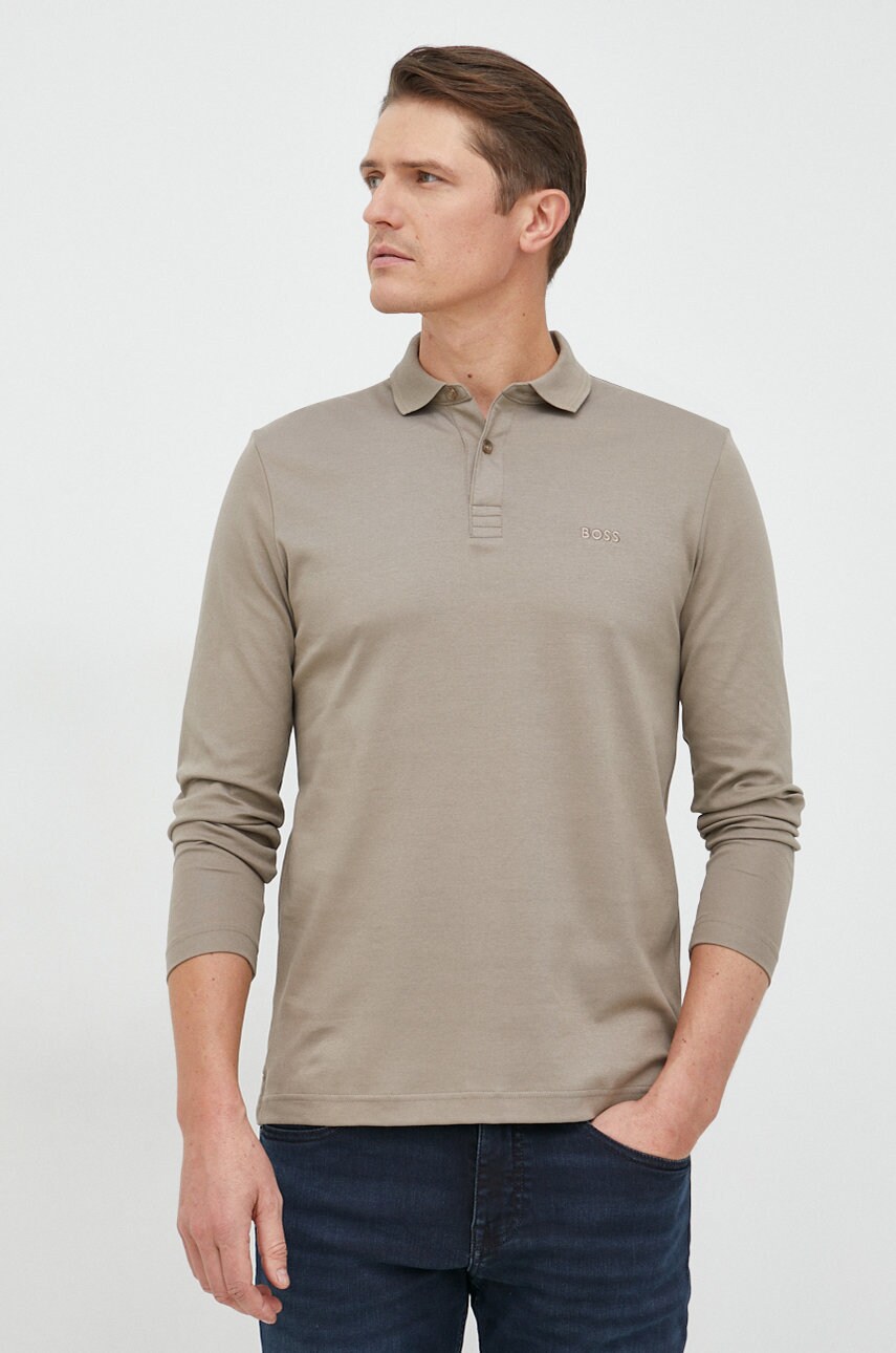 Boss longsleeve din bumbac boss athleisure culoarea verde, neted