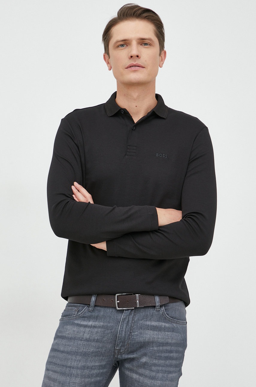 

Памучна блуза с дълги ръкави BOSS Boss Athleisure в черно с изчистен дизайн, Черен