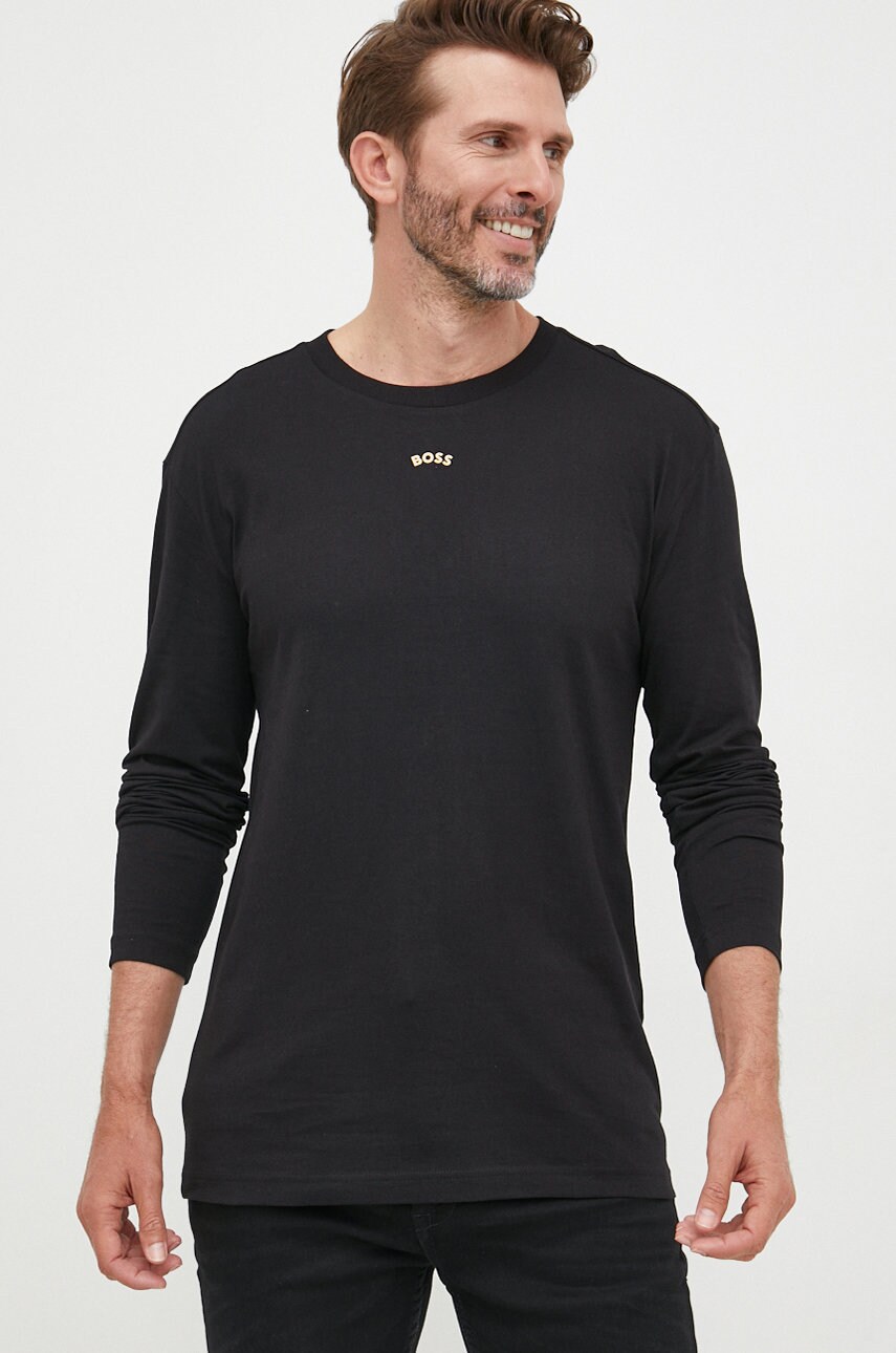 

Хлопковый лонгслив BOSS Boss Athleisure цвет чёрный однотонный