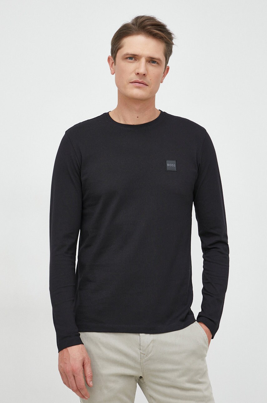 Boss longsleeve din bumbac boss casual , culoarea negru, cu imprimeu
