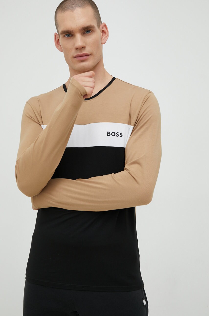 Boss longsleeve barbati, culoarea bej, modelator