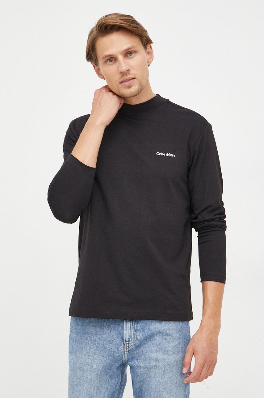 Tričko s dlouhým rukávem Calvin Klein černá barva - černá - 94 % Bavlna