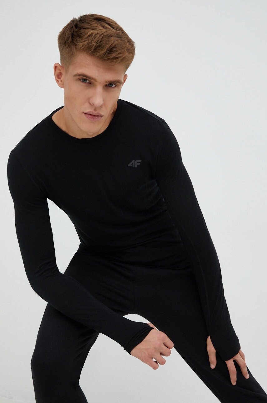 4F longsleeve sport culoarea negru, neted