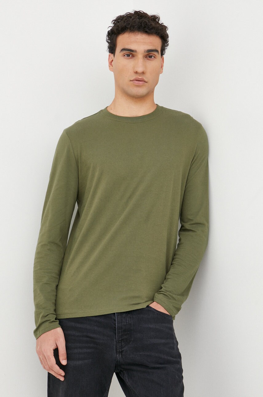 Gap longsleeve din bumbac culoarea verde, neted