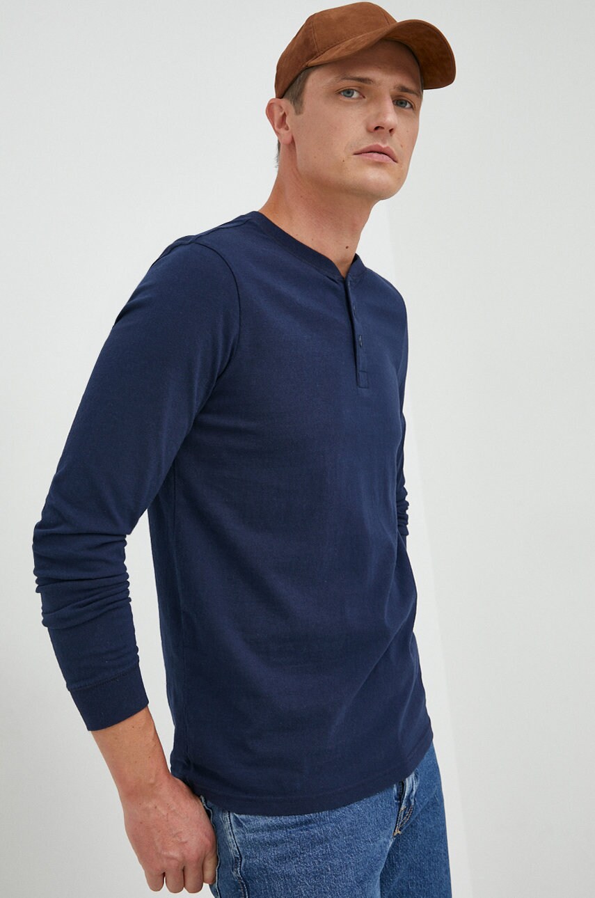 Gap longsleeve din bumbac culoarea albastru marin, neted