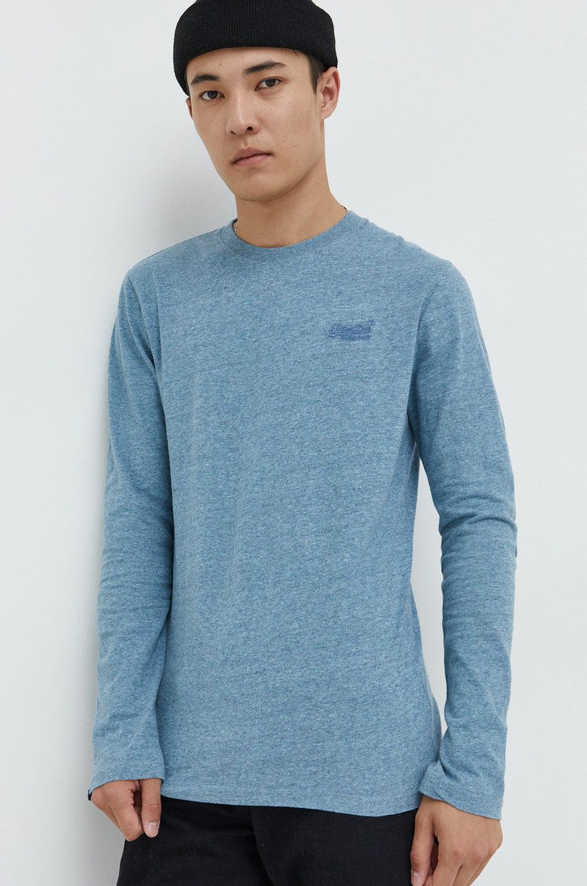 Superdry longsleeve din bumbac neted