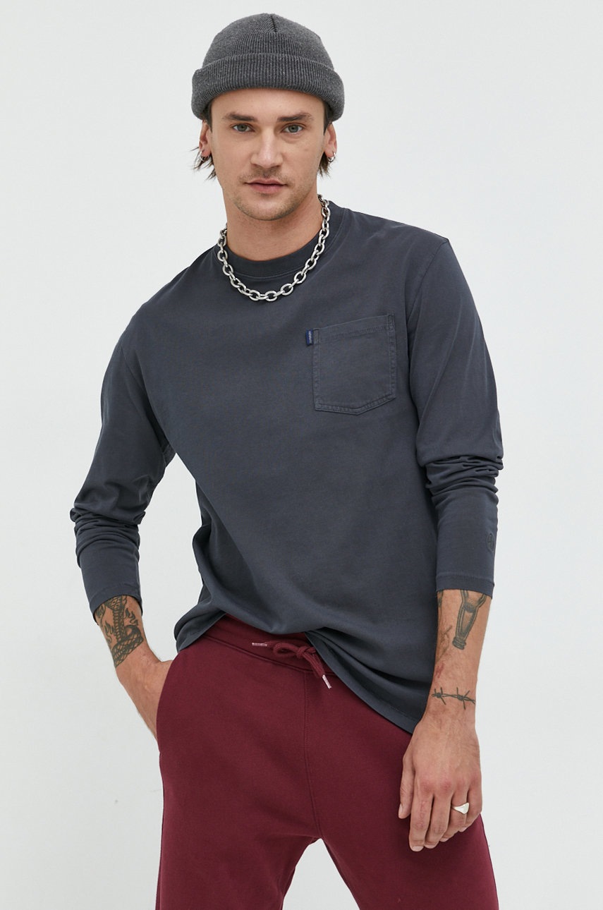 Superdry longsleeve din bumbac culoarea gri, neted