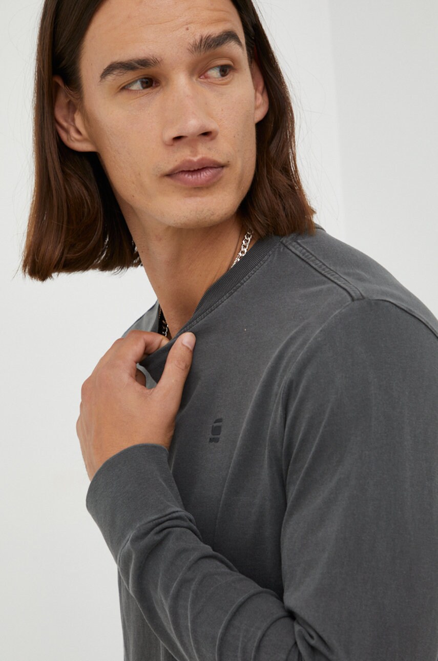 G-star raw longsleeve din bumbac culoarea gri, neted