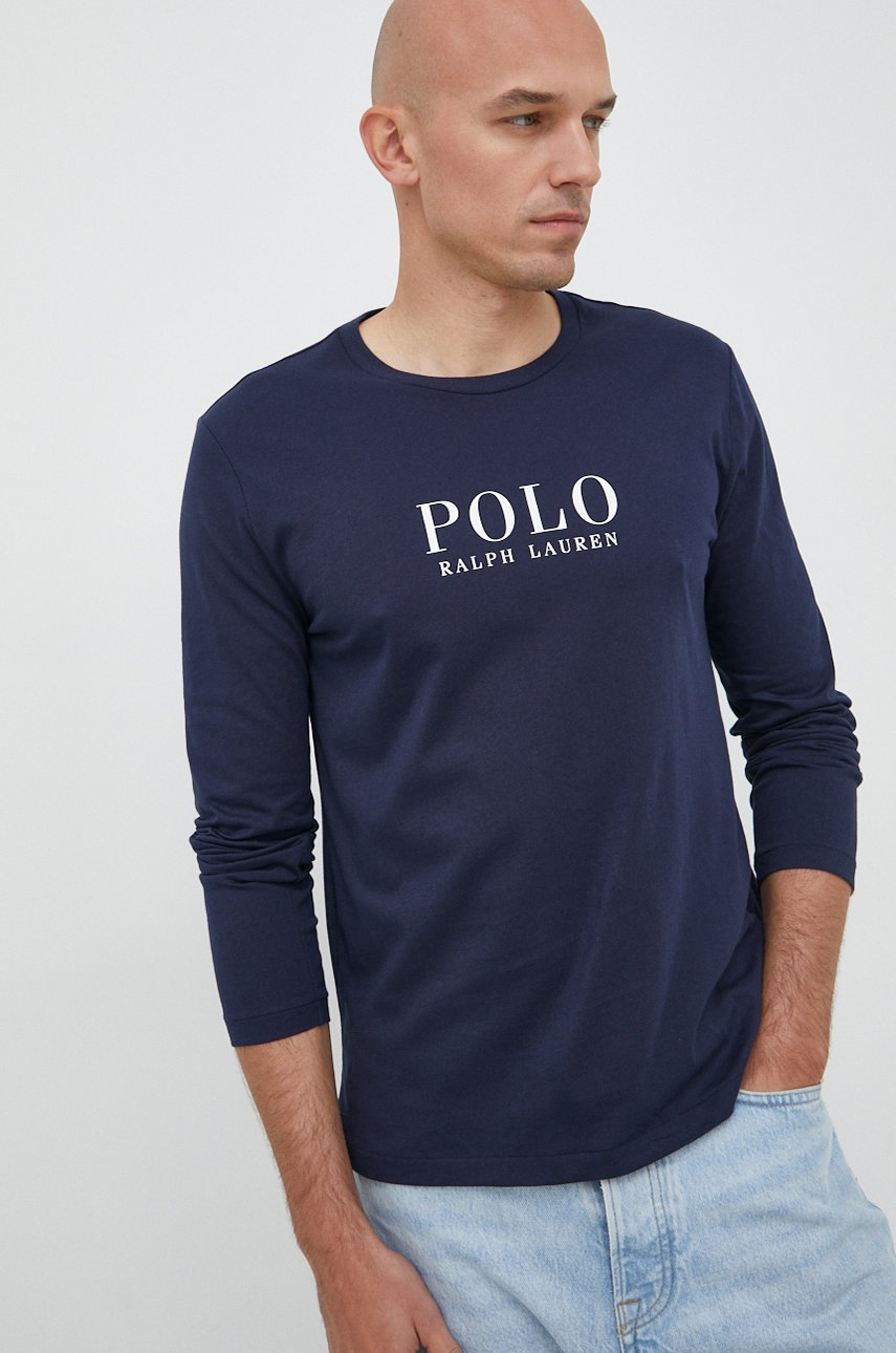 

Хлопковый лонгслив Polo Ralph Lauren цвет синий с принтом