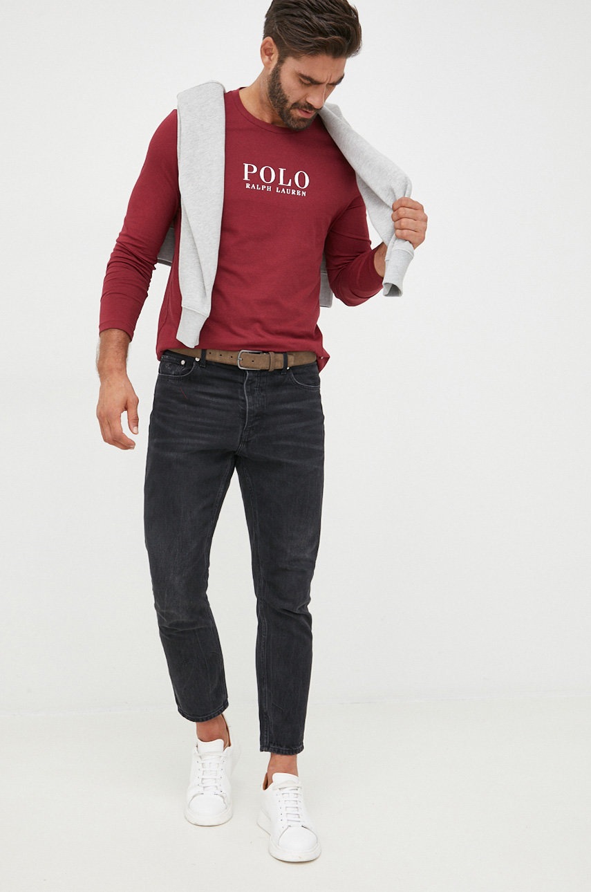 

Памучна блуза с дълги ръкави Polo Ralph Lauren в бордо с принт