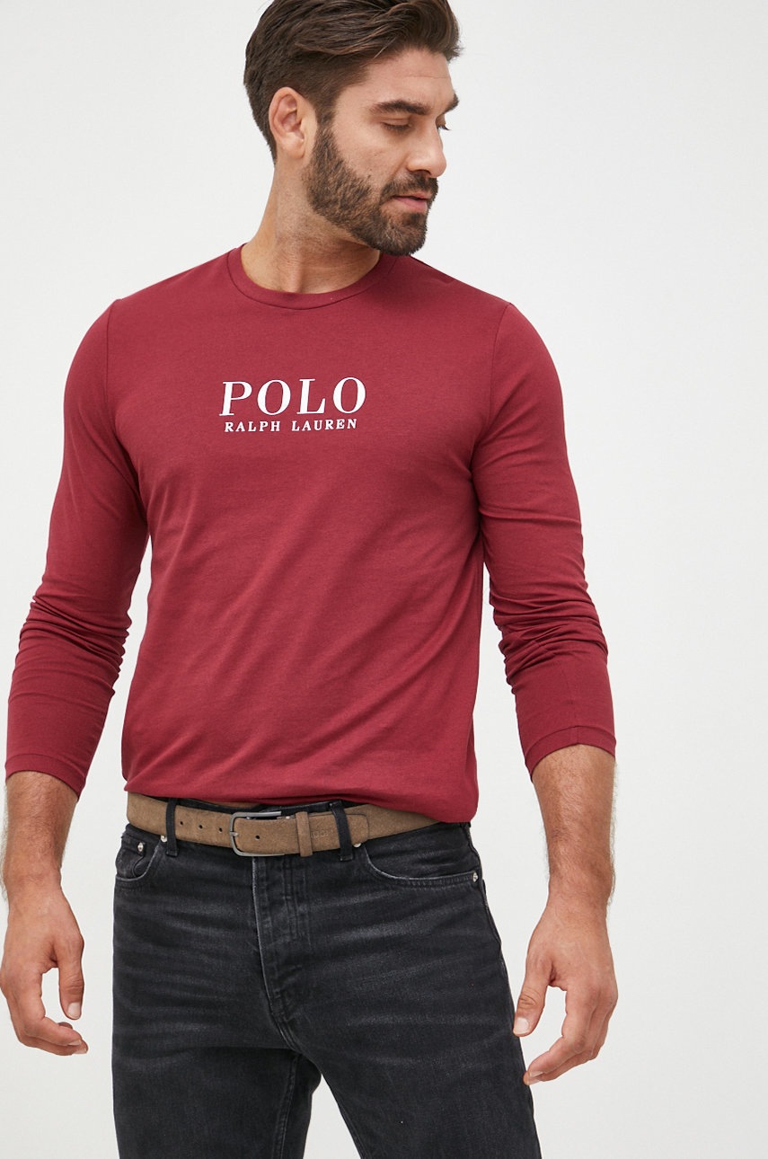 

Хлопковый лонгслив Polo Ralph Lauren цвет бордовый с принтом