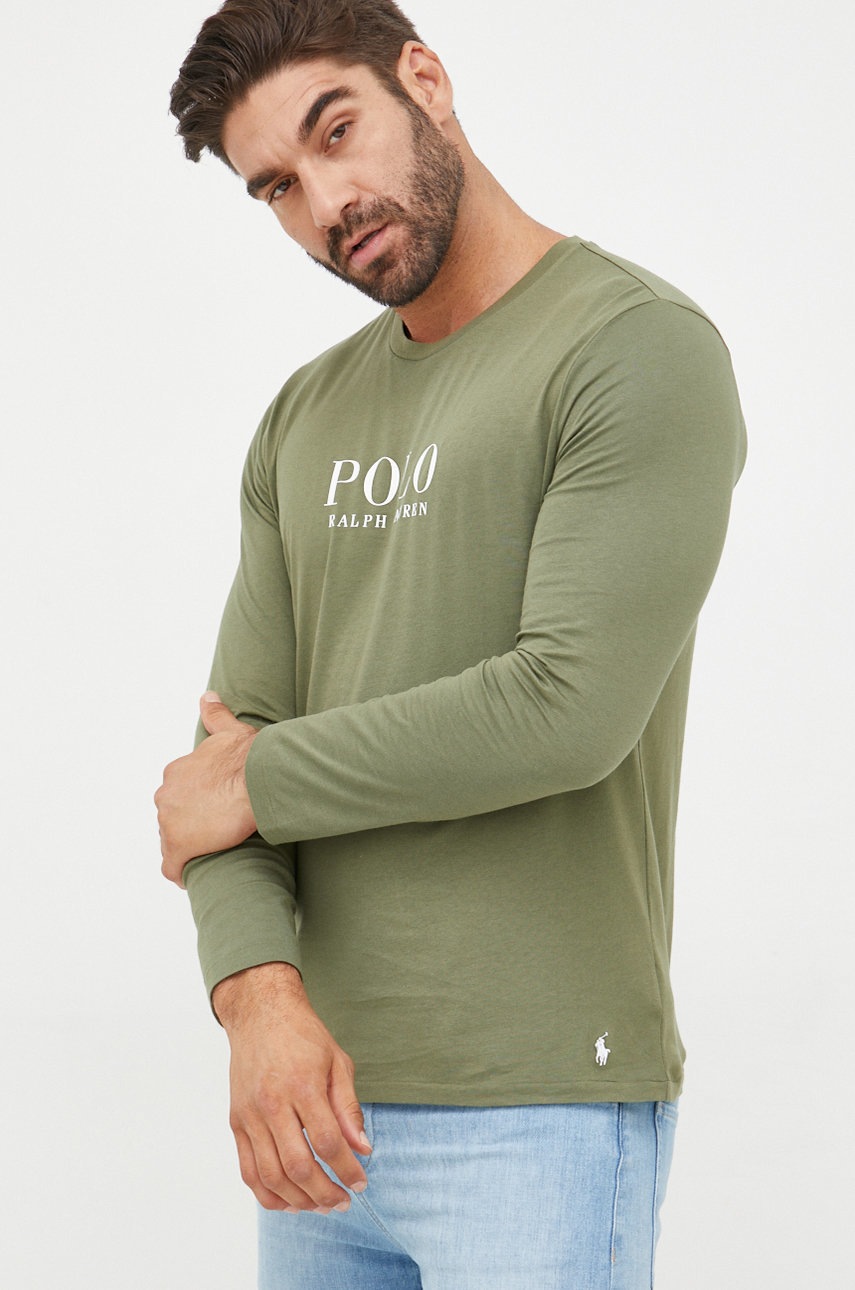 

Памучна блуза с дълги ръкави Polo Ralph Lauren в зелено с принт, Зелен