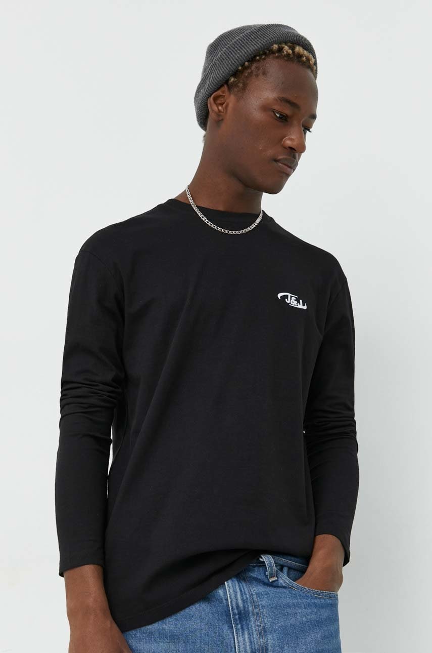 Jack & jones longsleeve din bumbac jcoair culoarea negru, cu imprimeu