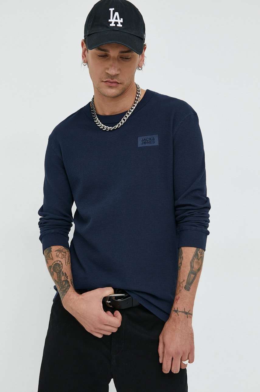 Jack & jones longsleeve jcoclassic barbati, culoarea albastru marin, cu imprimeu