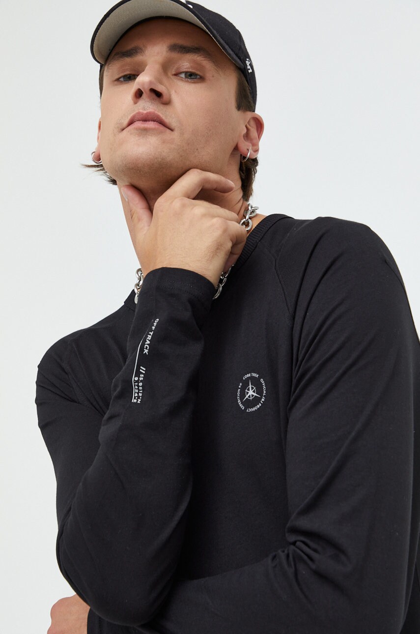 Jack & jones longsleeve din bumbac jcotech, culoarea negru, neted