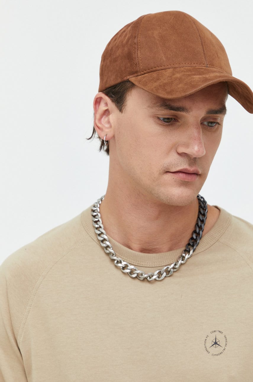 Jack & jones longsleeve din bumbac jcotech, culoarea bej, neted