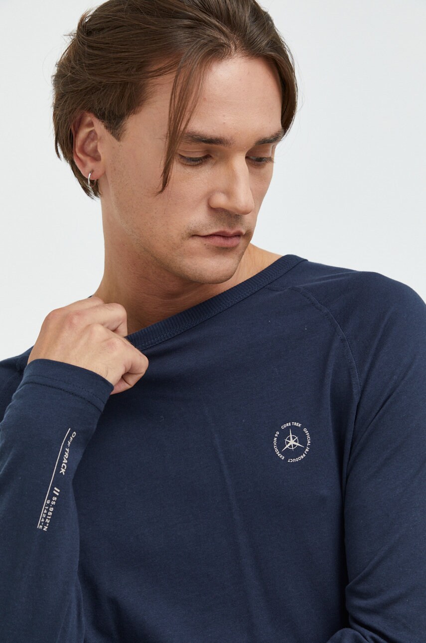 Jack & jones longsleeve din bumbac jcotech, culoarea albastru marin, cu imprimeu
