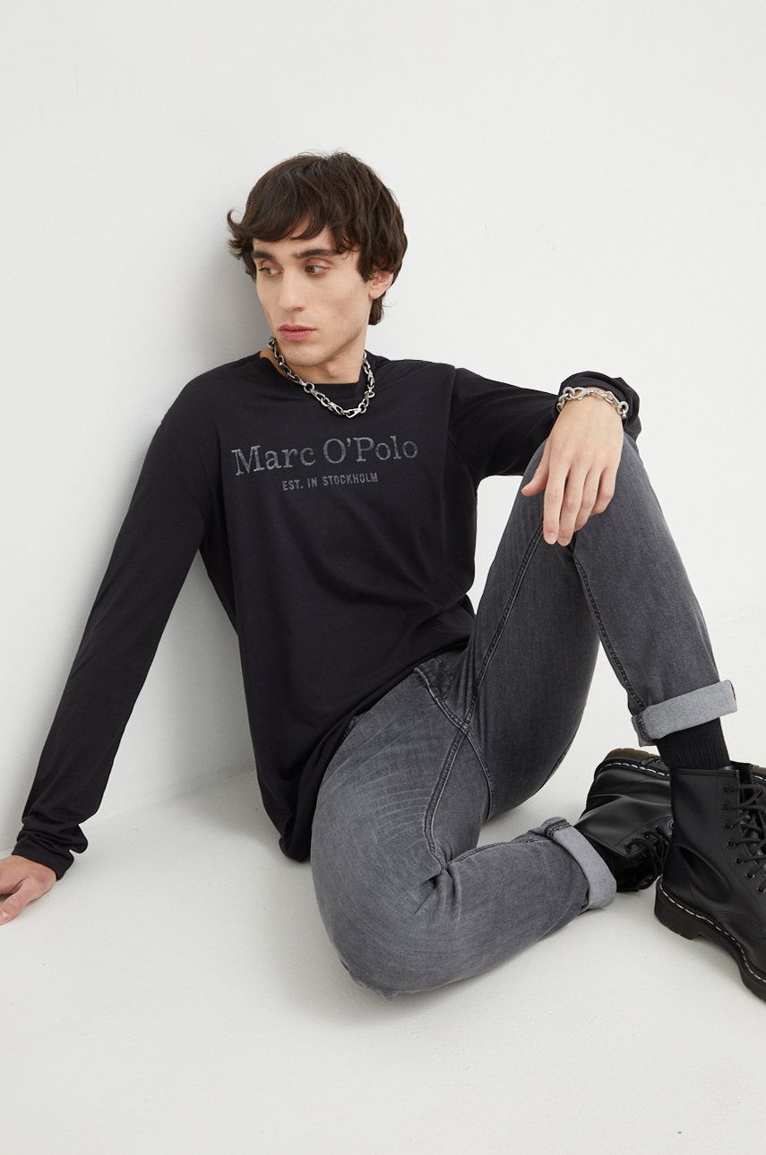 Marc O'Polo longsleeve bawełniany kolor czarny melanżowy