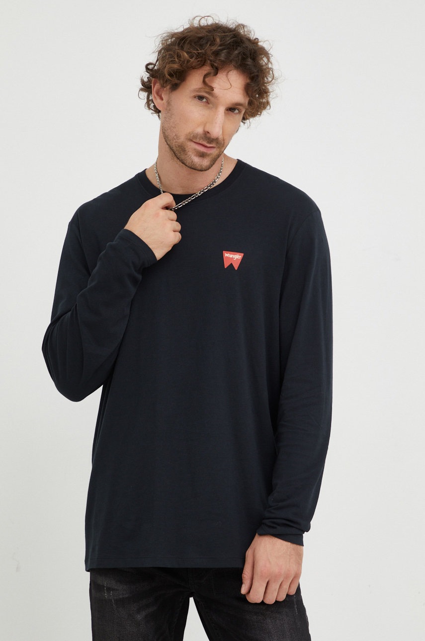 

Памучна блуза с дълги ръкави Wrangler в черно с принт, Черен