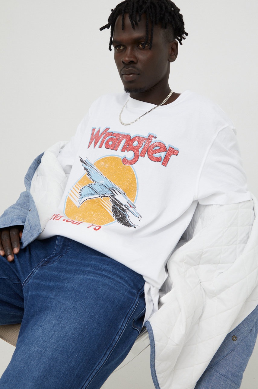 

Памучна тениска Wrangler в бяло с десен, Бял