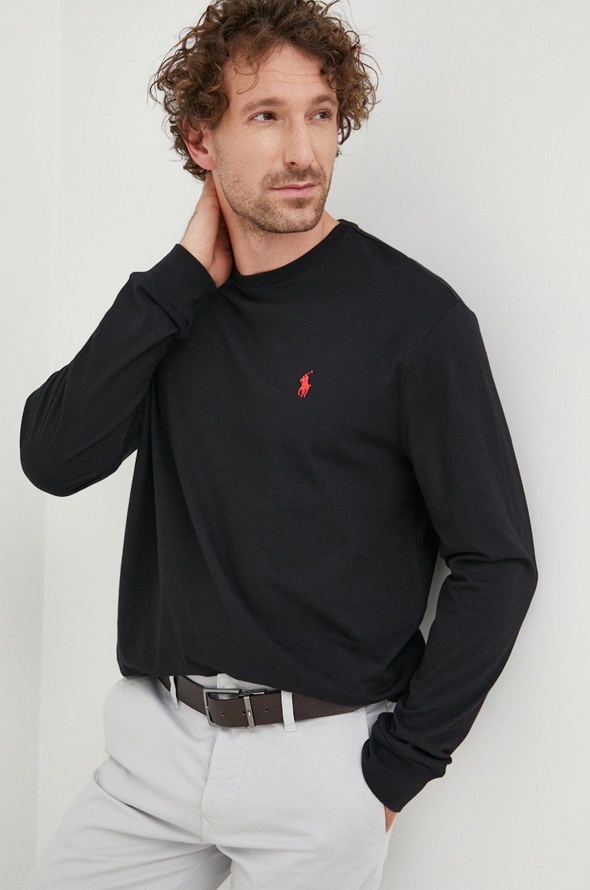 

Хлопковый лонгслив Polo Ralph Lauren цвет чёрный однотонный