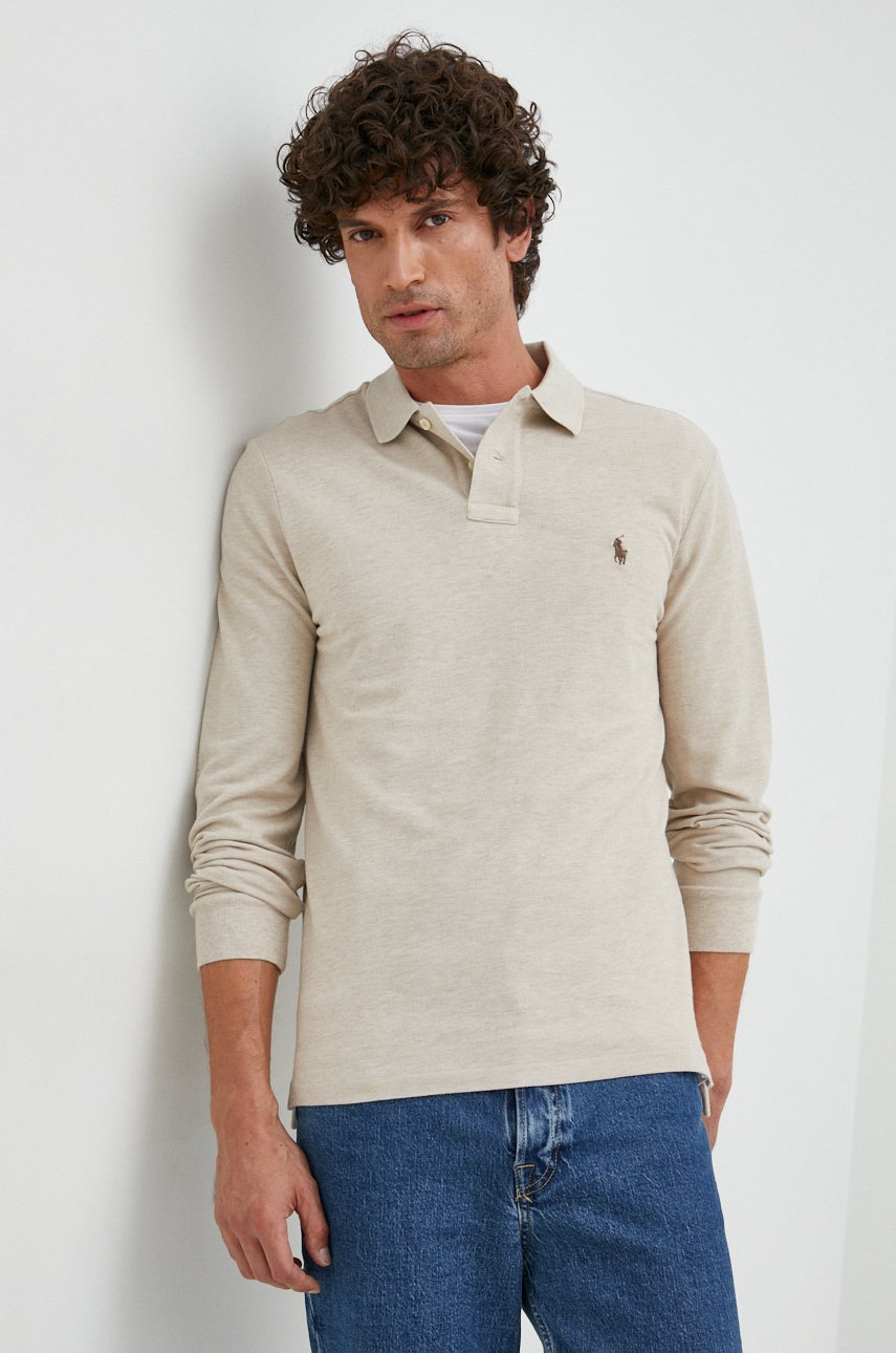 

Памучна блуза с дълги ръкави Polo Ralph Lauren в сиво с изчистен дизайн, Сив
