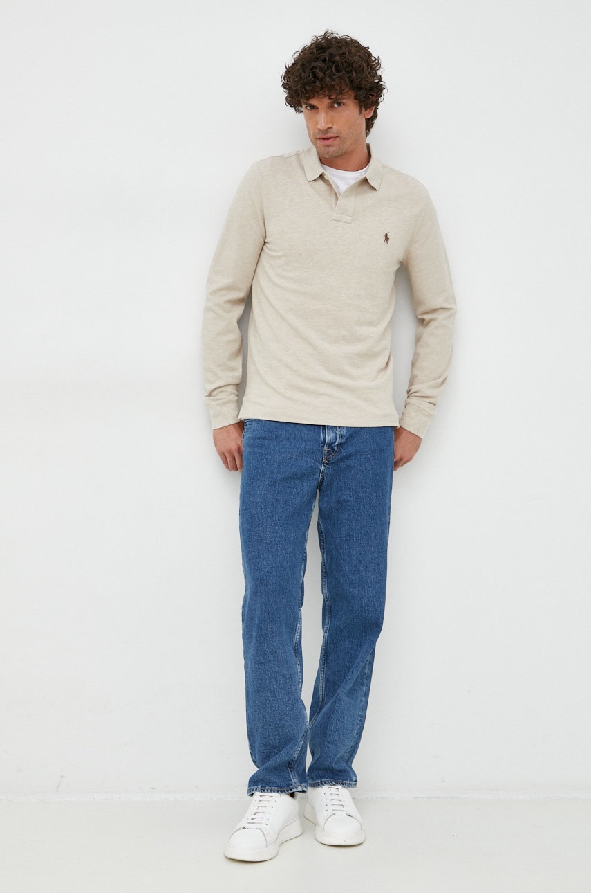 

Бавовняний лонгслів Polo Ralph Lauren колір сірий однотонний