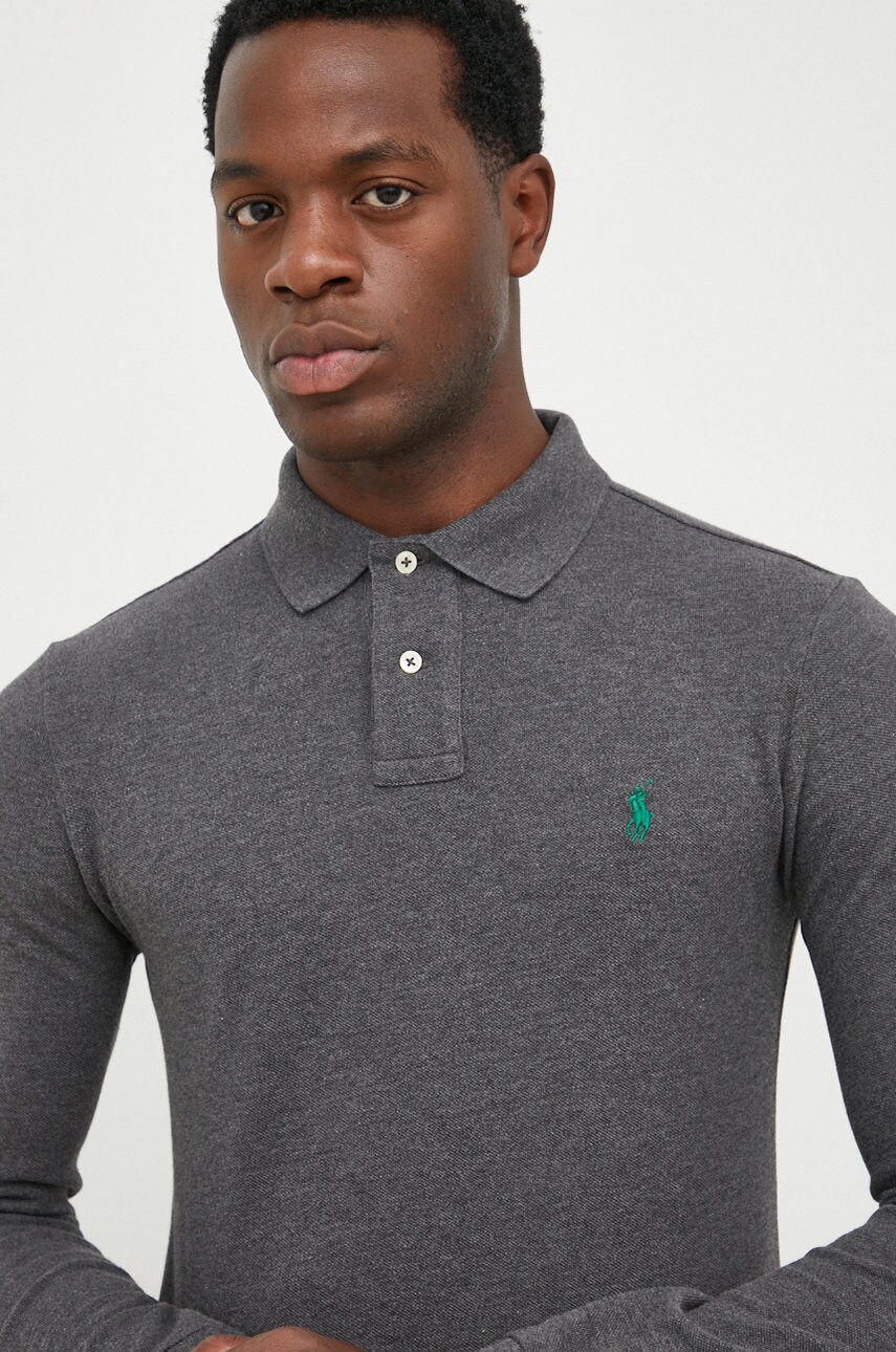 

Бавовняний лонгслів Polo Ralph Lauren колір сірий однотонний